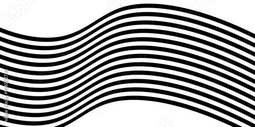 Black on white abstract perspective line stripes wave with 3d dimensional effect isolated on white.