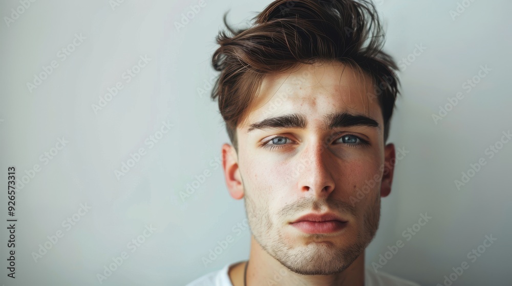 A striking portrait background with a white backdrop highlighting a person's features, emphasizing the sharpness and contrast of their expression, and drawing attention to their unique A striking portrait background with a white backdrop highlighting a person's features, emphasizing the sharpness and contrast of their expression, and drawing attention to their unique