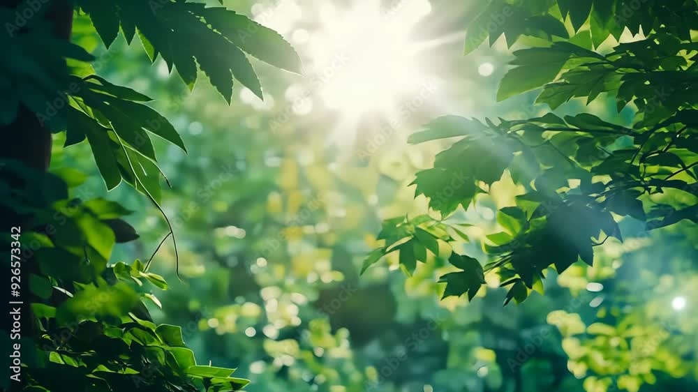 Serene Sunlit Green Foliage with Blurred Background in Summer Forest Serene Sunlit Green Foliage with Blurred Background in Summer Forest
