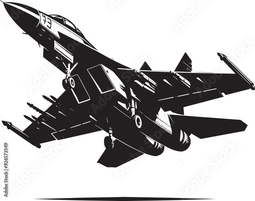 Fighter Jet Airplane Silhouette flat vector illustration isolated on a white background