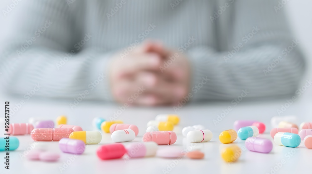 man with scattered drugs on table man with scattered drugs on table