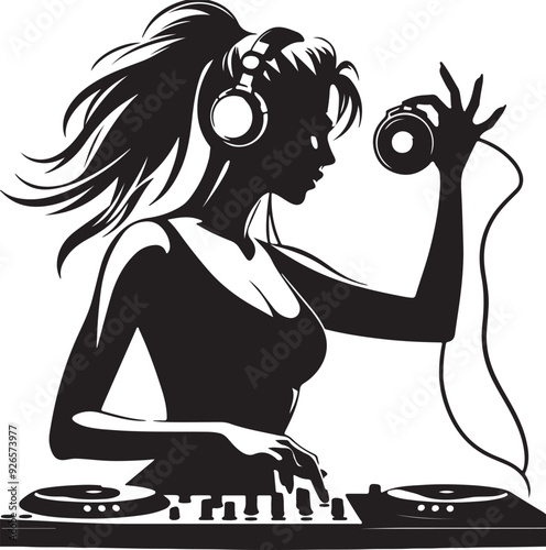 woman silhouette DJ vector image.