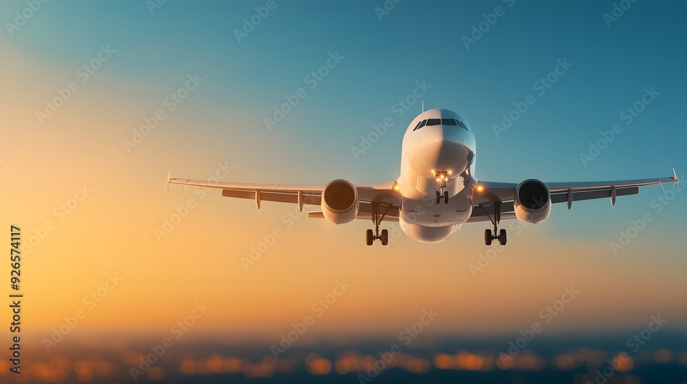 A stunning airplane in flight during sunset, capturing the beauty of travel and adventure in the vast sky. A stunning airplane in flight during sunset, capturing the beauty of travel and adventure in the vast sky.