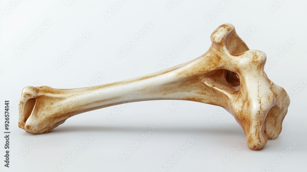 Fototapeta premium A 3D render of an isolated animal leg bone on a white background. The details of the bone are clear, creating an intriguing, scientific visual element.