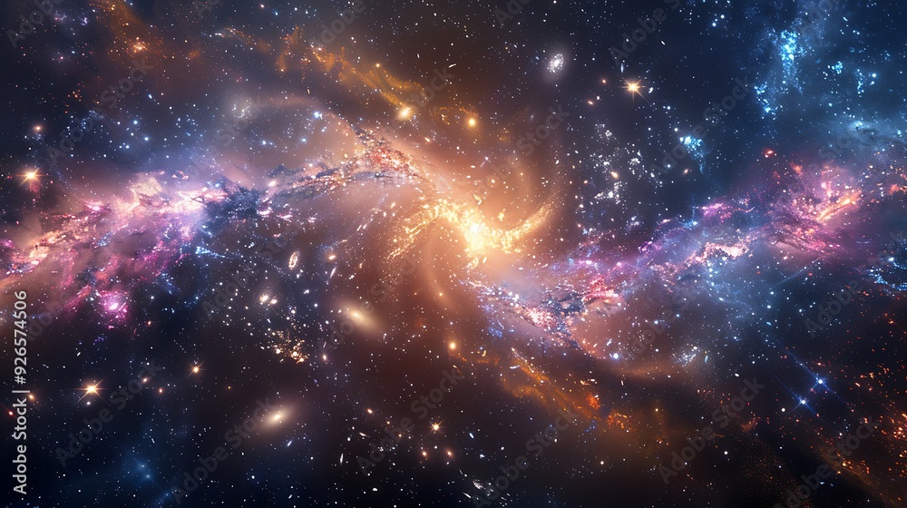 A breathtaking cosmic vista of a galactic cluster, each galaxy with its own unique shape and characteristics, vibrant colors, viewed from a distant star system, A breathtaking cosmic vista of a galactic cluster, each galaxy with its own unique shape and characteristics, vibrant colors, viewed from a distant star system,