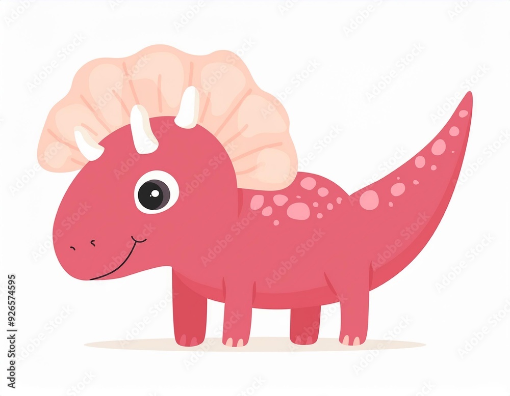 Adorable pink dinosaur with three horns on its head for kids. Flat cartoon drawing for children's books and posters. Adorable pink dinosaur with three horns on its head for kids. Flat cartoon drawing for children's books and posters.