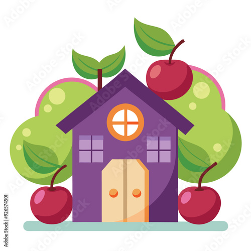 Charming Plum House Vector Design Illustration