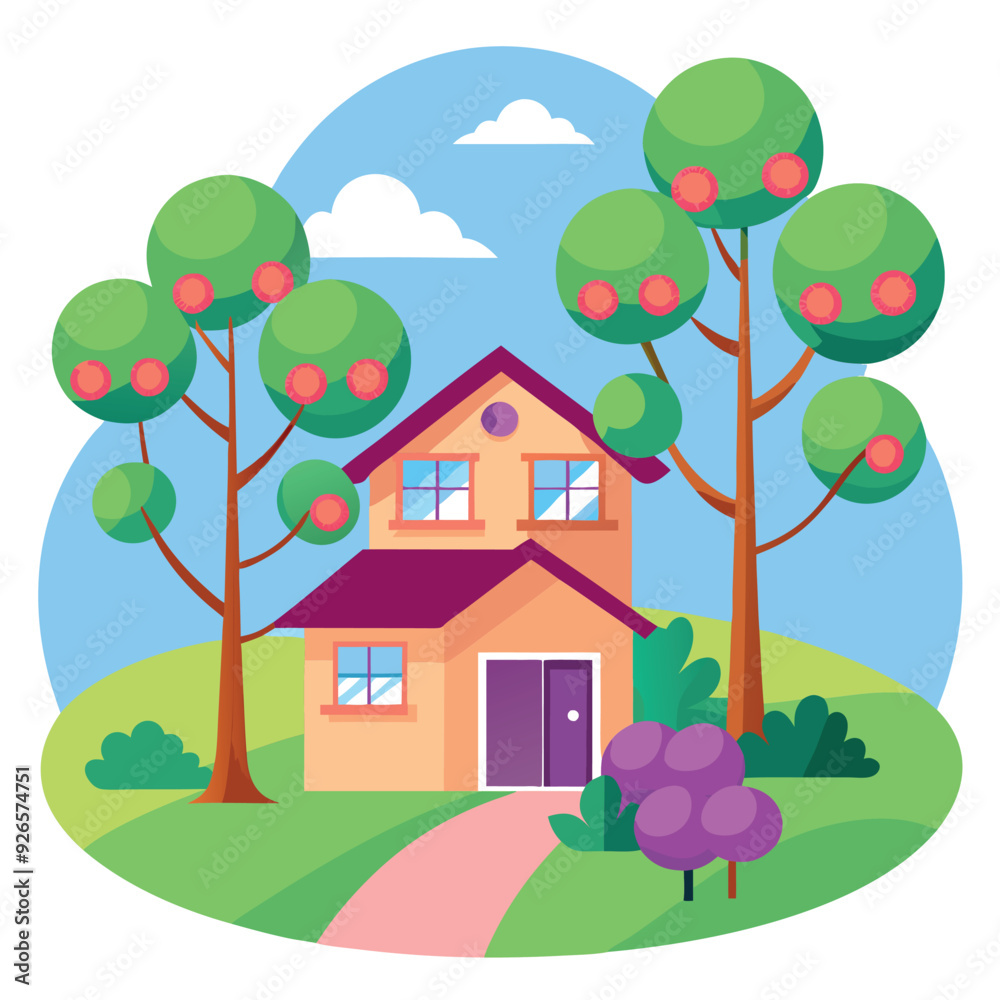Charming Plum House Vector Design Illustration Charming Plum House Vector Design Illustration