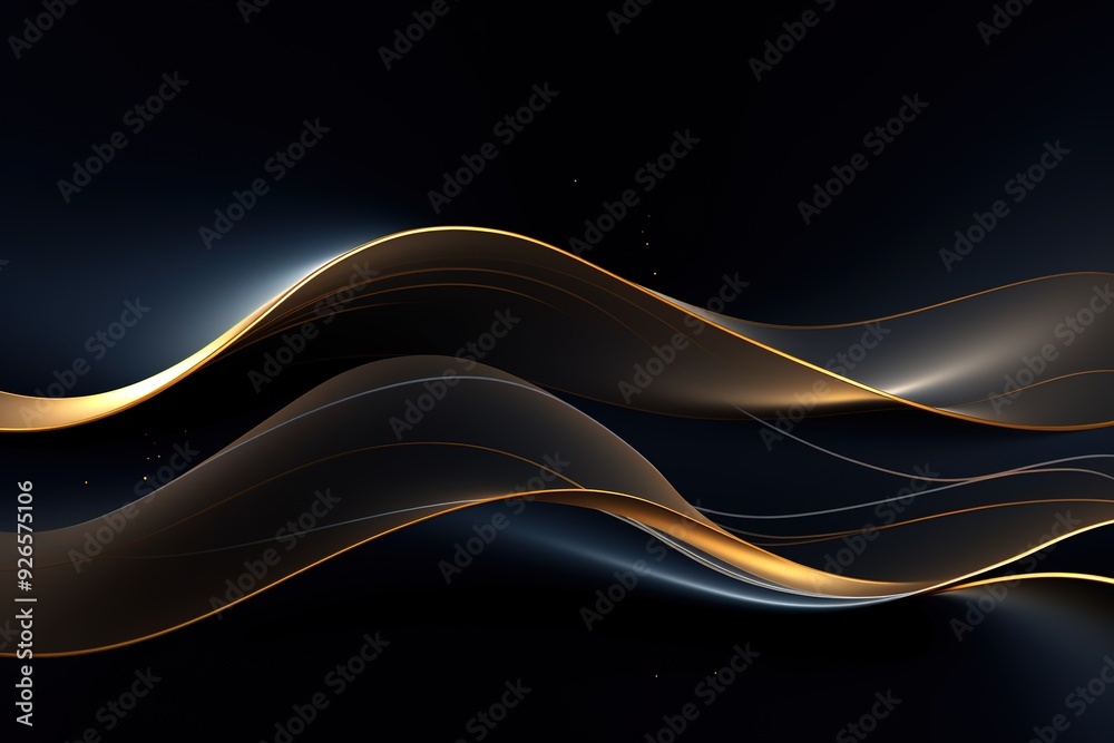 Fototapeta premium Abstract black and gold wavy background.