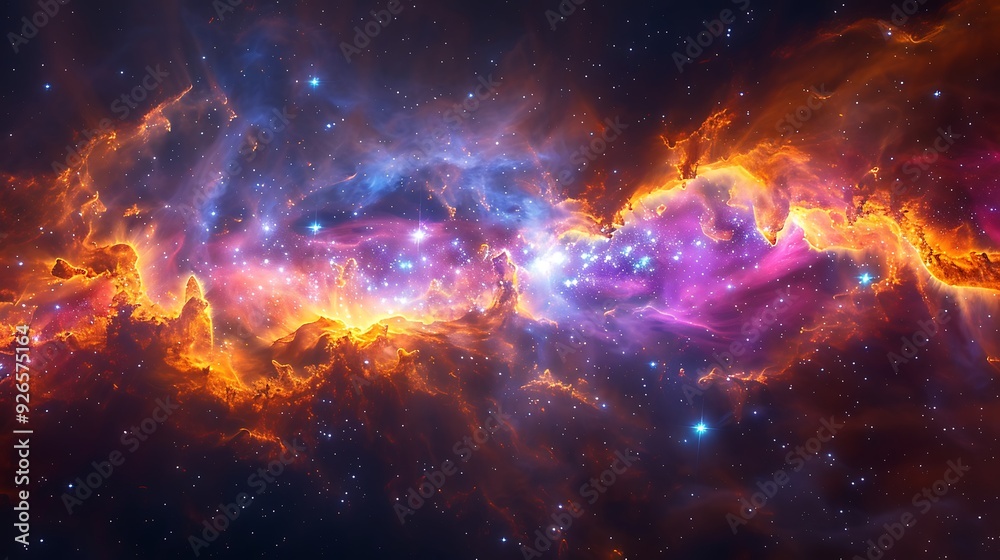 A close-up of a vibrant nebula, new stars forming, intricate gas formations, viewed from an interstellar spacecraft, bright and colorful, capturing the beauty and wonder of stellar nurseries. A close-up of a vibrant nebula, new stars forming, intricate gas formations, viewed from an interstellar spacecraft, bright and colorful, capturing the beauty and wonder of stellar nurseries.