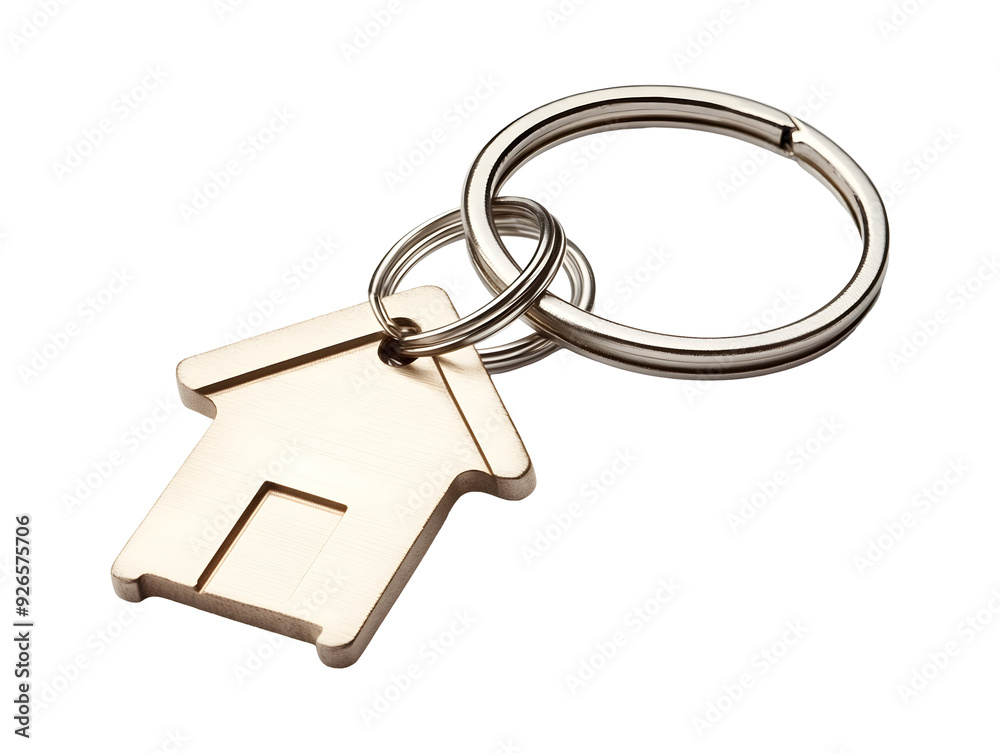 House keys with house shaped keychain isolated on transparent or white background House keys with house shaped keychain isolated on transparent or white background