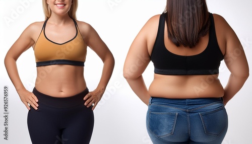 Before and after weight loss transformation of a woman captured in candid photos.