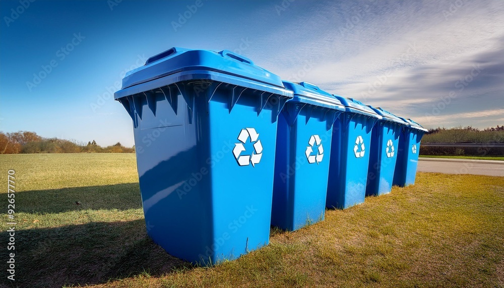 Blue recycling bin for paper waste, used to dispose of garbage and protect the environment.