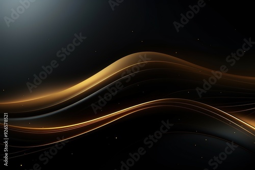 Abstract black background with golden wavy lines.