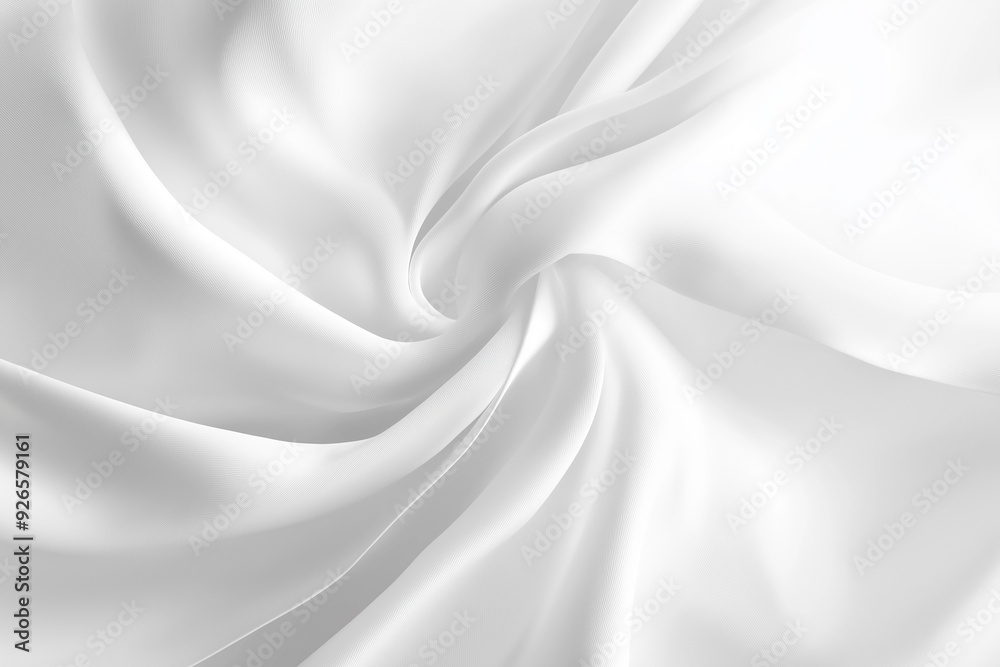 Obraz premium Smooth white silk fabric swirling in gentle folds, providing a soft and elegant texture, ideal for mockup purposes or luxury-themed backgrounds.