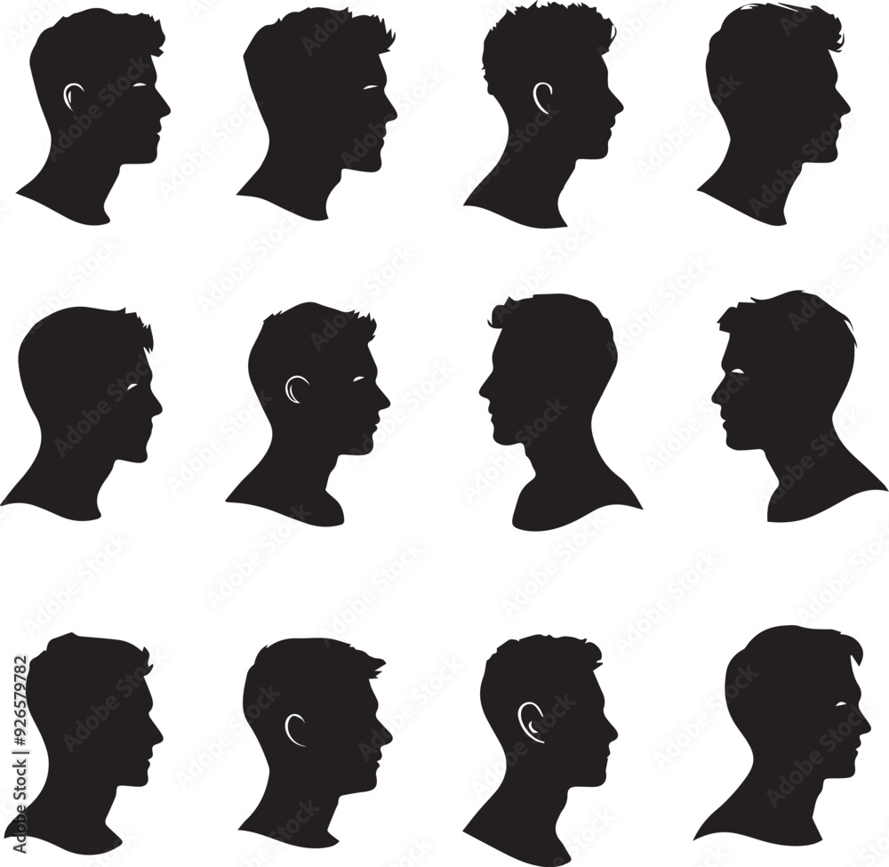 Silhouette of a Person with a Hair Faces isolated on white background Silhouette of a Person with a Hair Faces isolated on white background