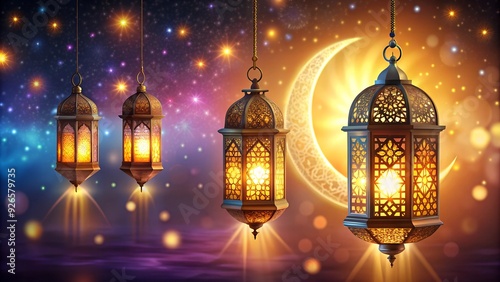 Arabic lantern of ramadan celebration background illustration. 