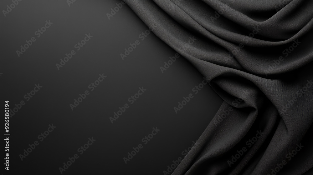 Black draped fabric on a dark background with copy space, minimalistic composition Black draped fabric on a dark background with copy space, minimalistic composition