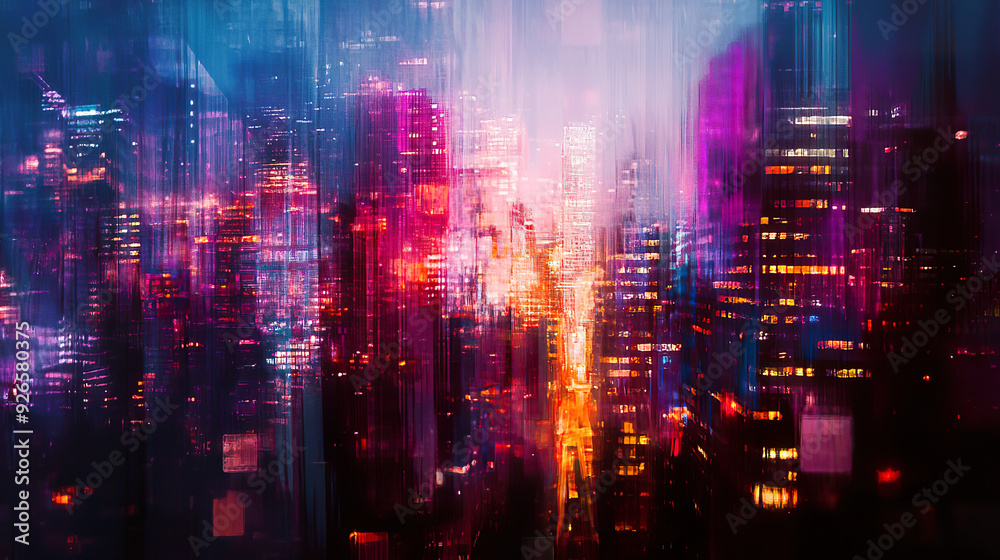 Futuristic City Nightscape with Distorted Architecture Futuristic City Nightscape with Distorted Architecture
