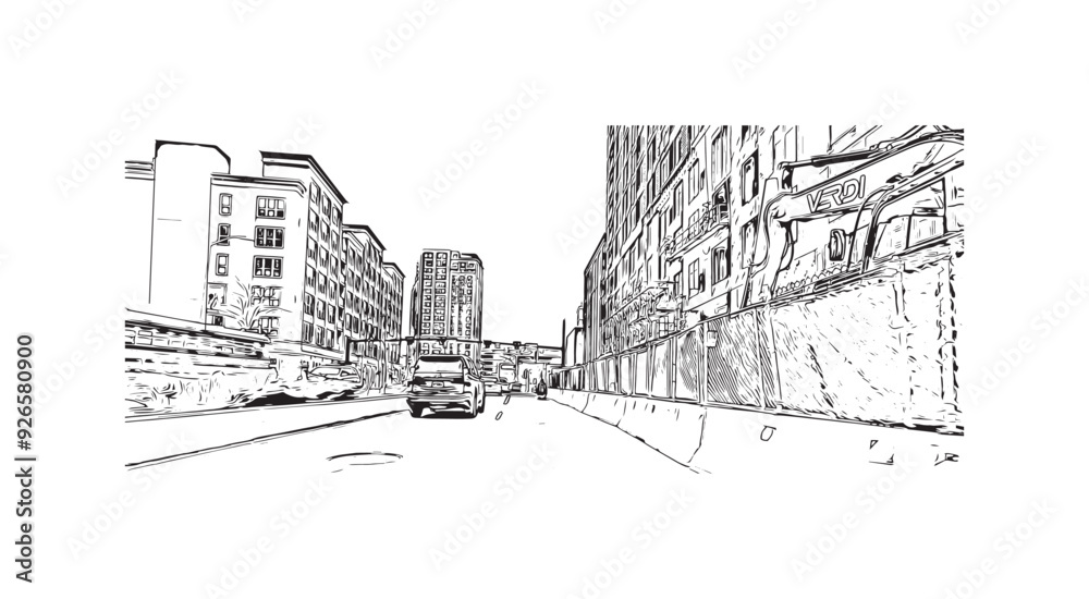 Building view with landmark of Stamford is the city in USA. Hand drawn sketch illustration in vector. Building view with landmark of Stamford is the city in USA. Hand drawn sketch illustration in vector.