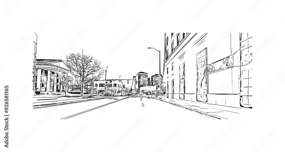 Building view with landmark of Stamford is the city in USA. Hand drawn sketch illustration in vector. Building view with landmark of Stamford is the city in USA. Hand drawn sketch illustration in vector.