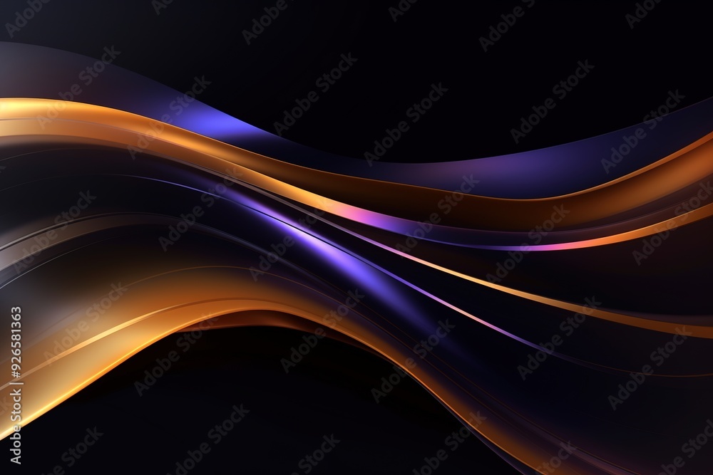 Obraz premium Abstract dark background with curved lines in gold and purple.
