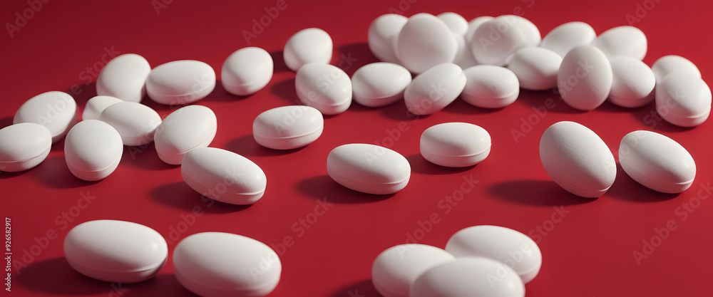 white pills on red background