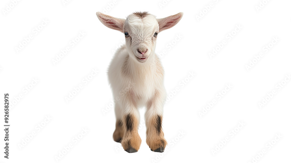 One newborn baby goat on a white background. Telephoto lens photography Realistic daylight One newborn baby goat on a white background. Telephoto lens photography Realistic daylight