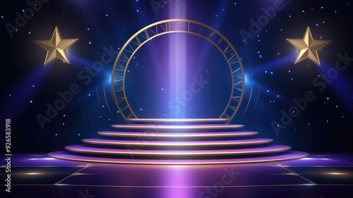 Bright stage lit by spotlights during a city performance.