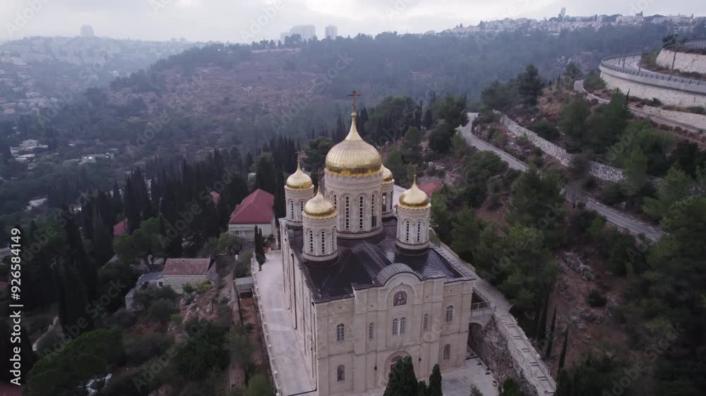 Aerial view of the Russian Orthodox Church in Ein Karem, Jerusalem Aerial view of the Russian Orthodox Church in Ein Karem, Jerusalem