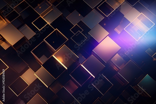 Abstract dark background with glowing golden squares.