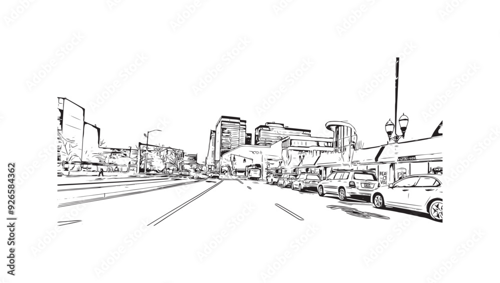 Building view with landmark of Stamford is the city in USA. Hand drawn sketch illustration in vector. Building view with landmark of Stamford is the city in USA. Hand drawn sketch illustration in vector.