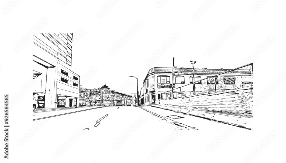 Building view with landmark of Stamford is the city in USA. Hand drawn sketch illustration in vector. Building view with landmark of Stamford is the city in USA. Hand drawn sketch illustration in vector.