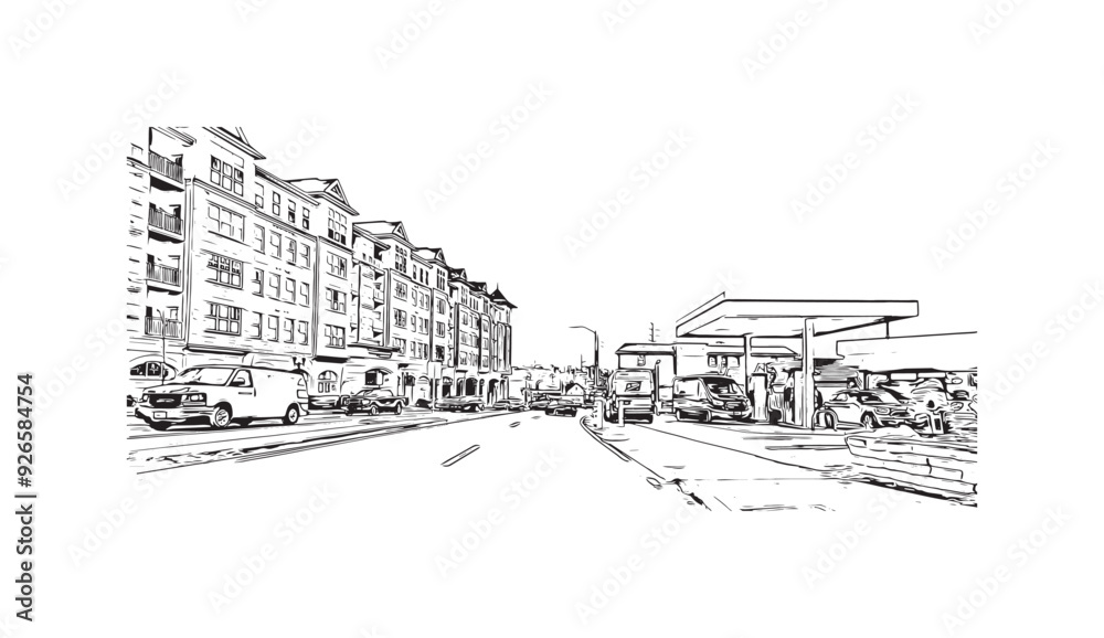 Building view with landmark of Stamford is the city in USA. Hand drawn sketch illustration in vector. Building view with landmark of Stamford is the city in USA. Hand drawn sketch illustration in vector.