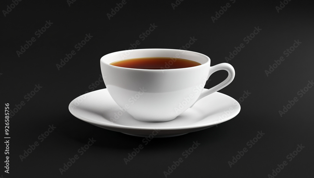 White Teacup on Saucer with Black Background.