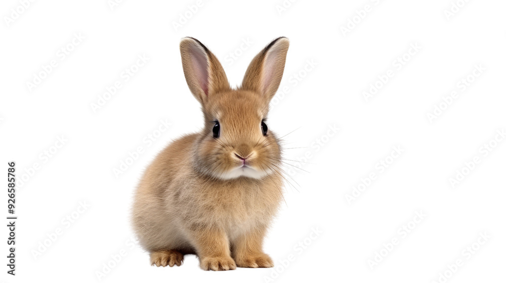 Obraz premium One newborn rabbit on a white background. Telephoto lens photography Realistic daylight