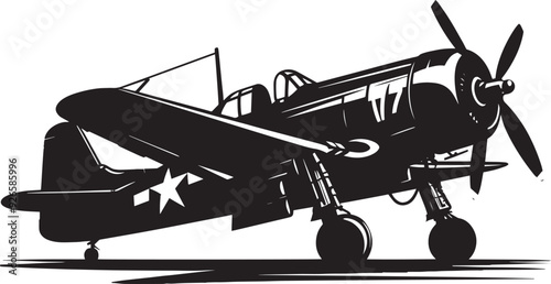Old Fighter Jet Airplane Silhouette flat vector illustration isolated on a white background