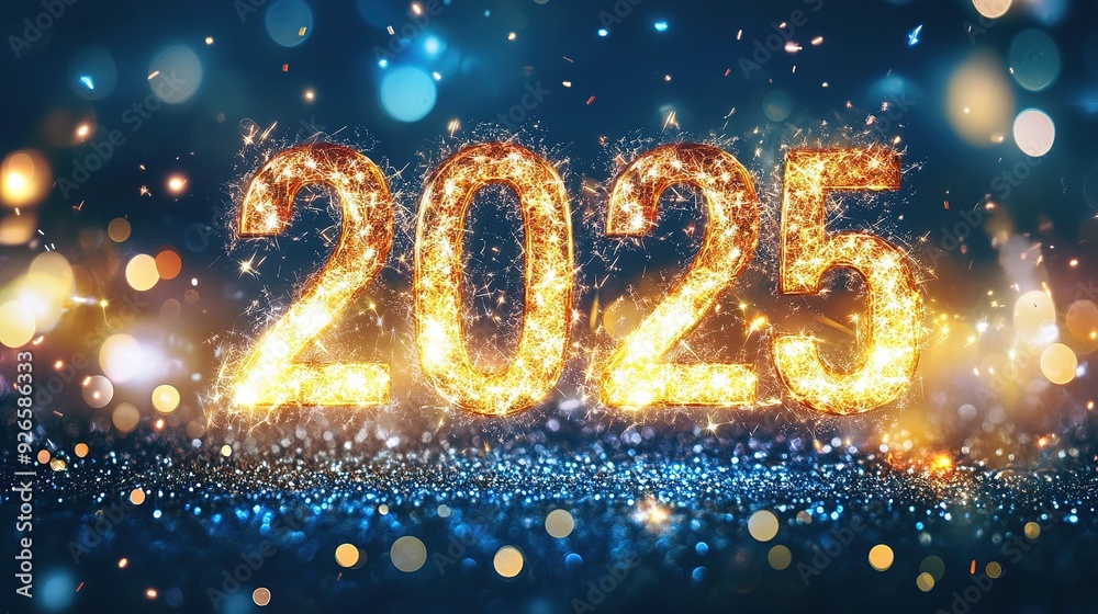 2025 Sparklers on a Blue Glittery Background 2025 Sparklers on a Blue Glittery Background
