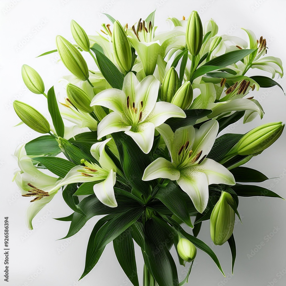 Obraz premium Green bouquet blooming blossom petal spring white background nature beauty plant lily flowers