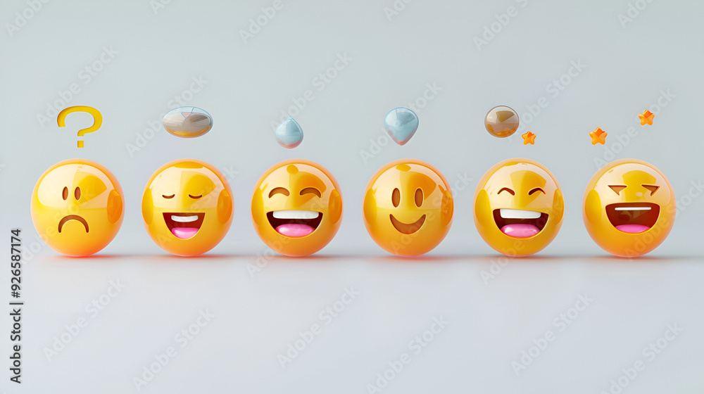 3D rendering set of emoji isolated on white 3D rendering set of emoji isolated on white