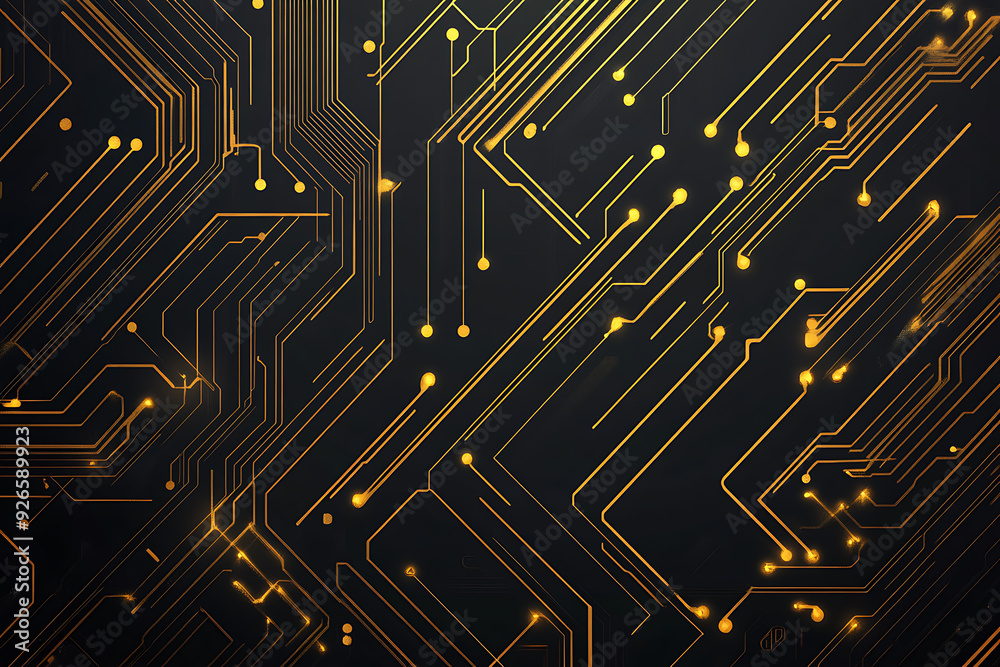 A modern abstract design featuring gold lines and dots representing network science and technology on a high-tech dark background. Ideal for templates, web design, and presentations A modern abstract design featuring gold lines and dots representing network science and technology on a high-tech dark background. Ideal for templates, web design, and presentations