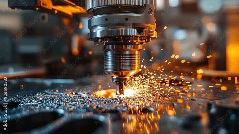 Precision Metal Cutting. Advanced Metalworking CNC Milling Machine in Action Precision Metal Cutting. Advanced Metalworking CNC Milling Machine in Action