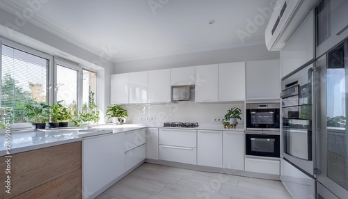 Wallpaper Mural Modern kitchen in white with stylish furniture. It has appliances for cooking and it's in an apartment. Torontodigital.ca