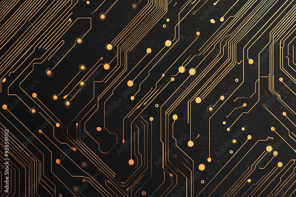A modern abstract design featuring gold lines and dots representing network science and technology on a high-tech dark background. Ideal for templates, web design, and presentations A modern abstract design featuring gold lines and dots representing network science and technology on a high-tech dark background. Ideal for templates, web design, and presentations