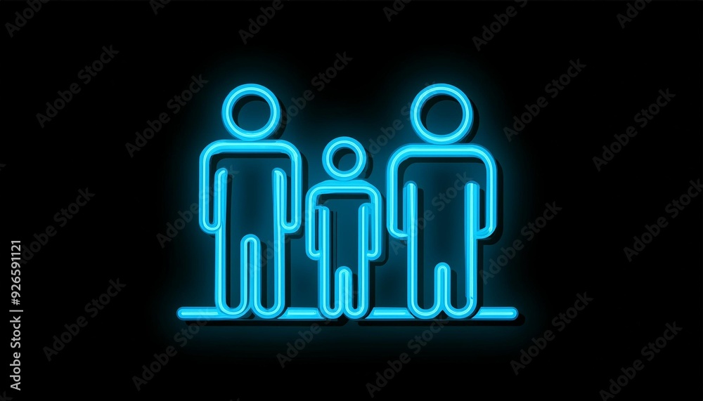Neon family icon. Glowing neon friends sign, outline unity pictogram in vivid color. Social care, family, together - icon, sign, symbol for UI Neon family icon. Glowing neon friends sign, outline unity pictogram in vivid color. Social care, family, together - icon, sign, symbol for UI