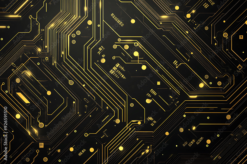 A modern abstract design featuring gold lines and dots representing network science and technology on a high-tech dark background. Ideal for templates, web design, and presentations A modern abstract design featuring gold lines and dots representing network science and technology on a high-tech dark background. Ideal for templates, web design, and presentations
