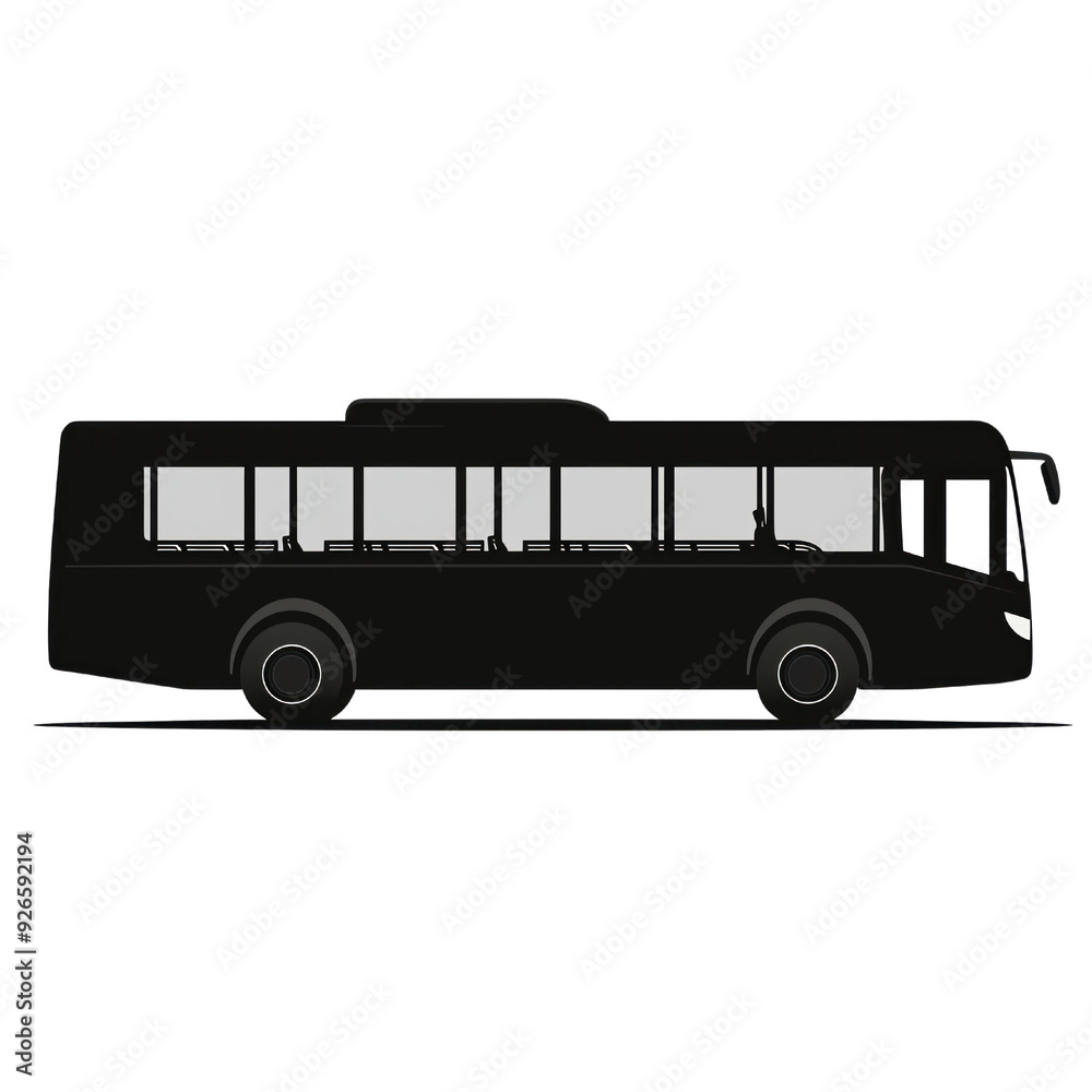 A sleek black bus illustration with large windows, suitable for transport and travel themed designs A sleek black bus illustration with large windows, suitable for transport and travel themed designs