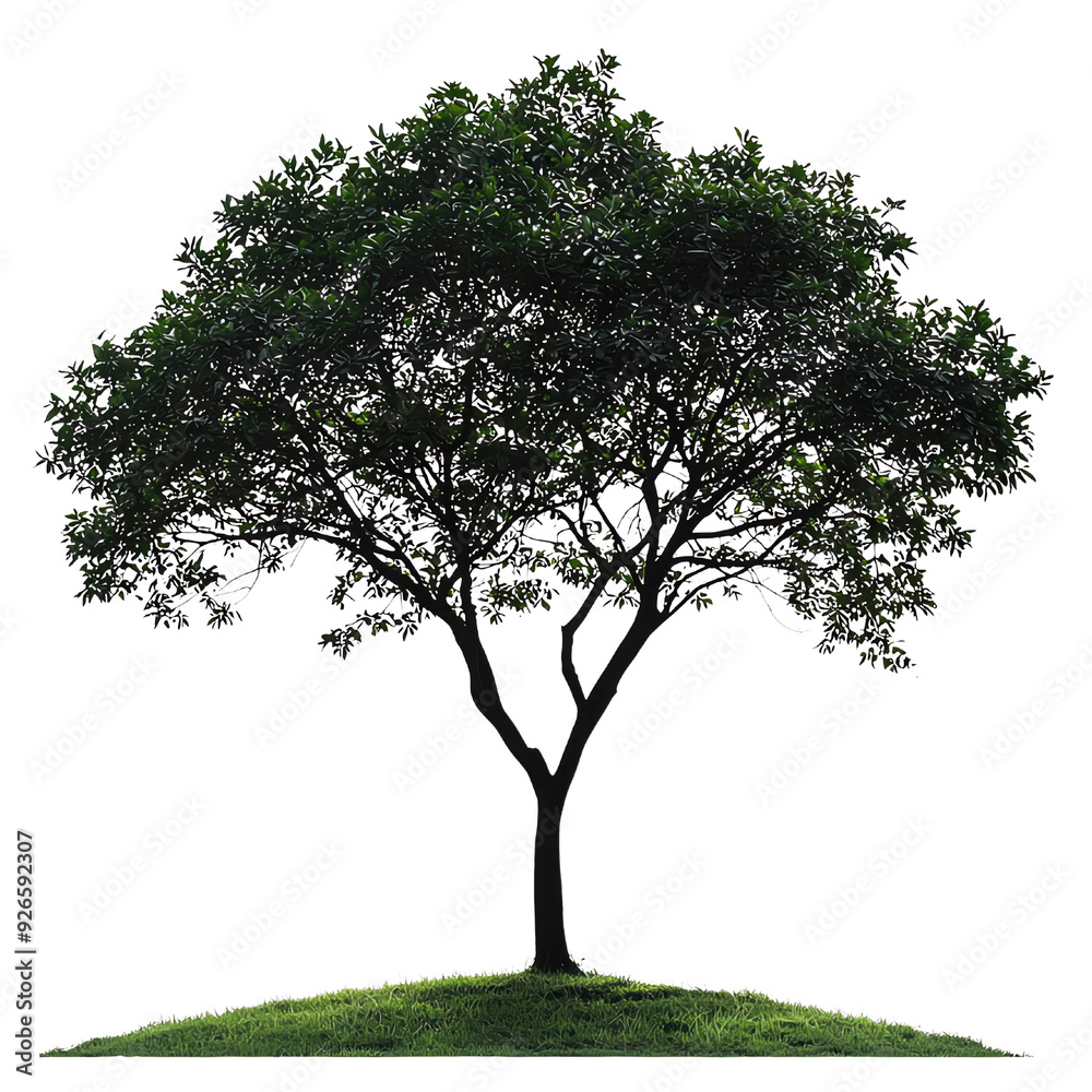 A solitary tree on a grassy hill, showcasing lush green foliage and a sturdy trunk, perfect for nature-themed projects A solitary tree on a grassy hill, showcasing lush green foliage and a sturdy trunk, perfect for nature-themed projects