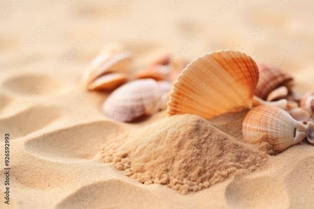 Seashells scattered on soft, golden sand with a blurred seascape in the background. The image evokes a peaceful, summery beach scene, capturing the tranquility and beauty of nature. Seashells scattered on soft, golden sand with a blurred seascape in the background. The image evokes a peaceful, summery beach scene, capturing the tranquility and beauty of nature.