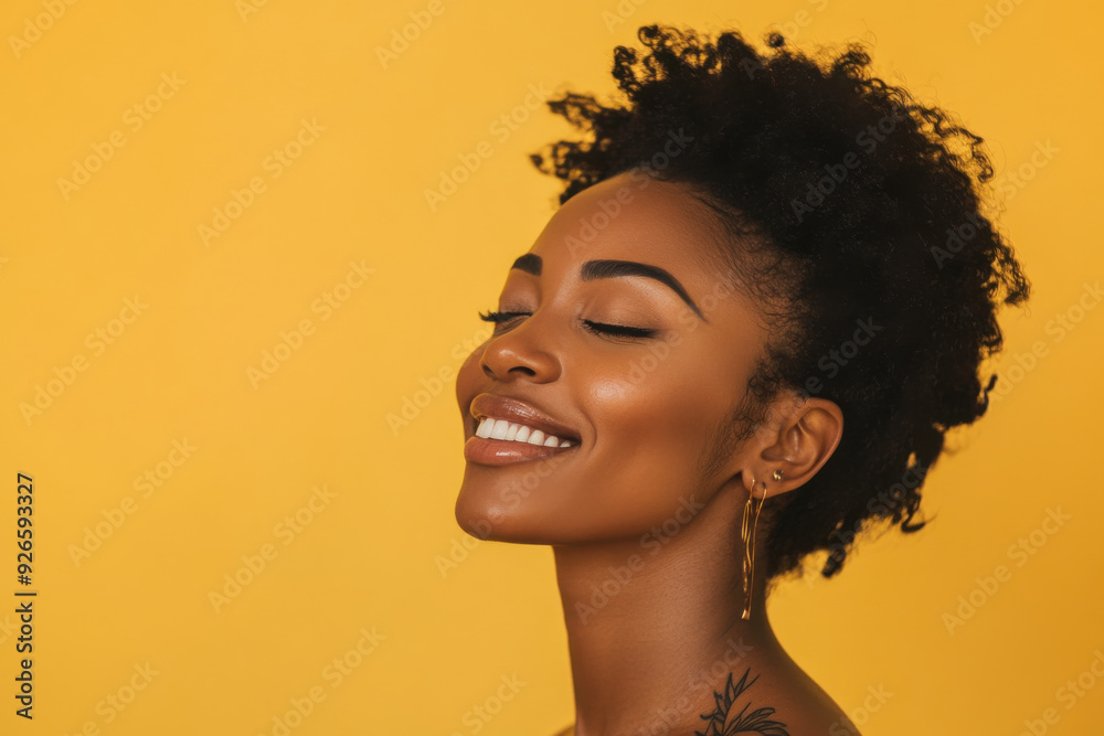 A close up of a tattooed black woman's face with her eyes closed A close up of a tattooed black woman's face with her eyes closed
